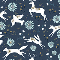 Starlit Hollow - Festive Animals in White on Blue