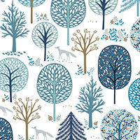 Starlit Hollow - Winter Forest in Blue on White