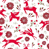Starlit Hollow - Festive Animals in Red on White