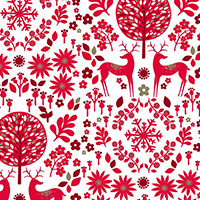 Starlit Hollow - Winter Meadow in Red on White