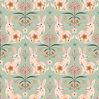 Tree of Life - Bunnies in Pink on Pale Green